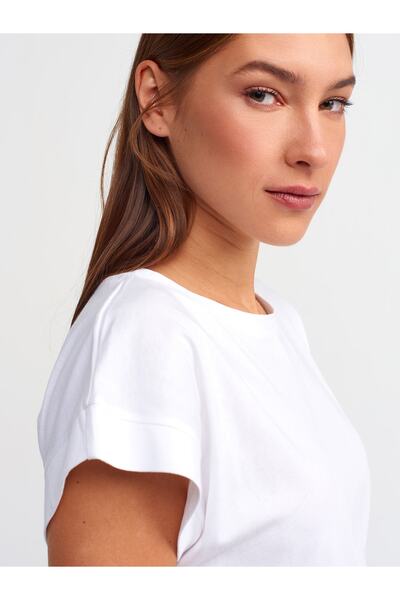 Dilvin Μπλουζάκι 3504 Crew Neck Λευκό Βαμβακερό χτενισμένο