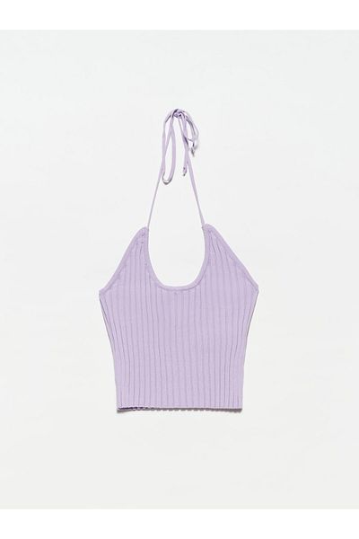 Dilvin 10204 Cross Lace Knitwear Undershirt-lilac