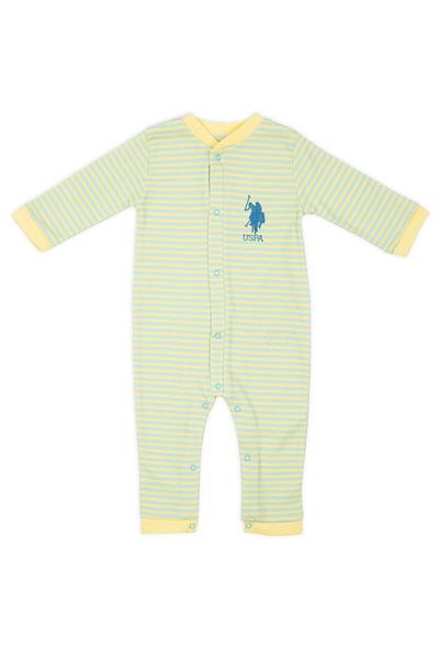 U.S. Polo Assn. U.S. Polo Assn Cream Baby Boy Long Sleeve Jumpsuit Without Booties
