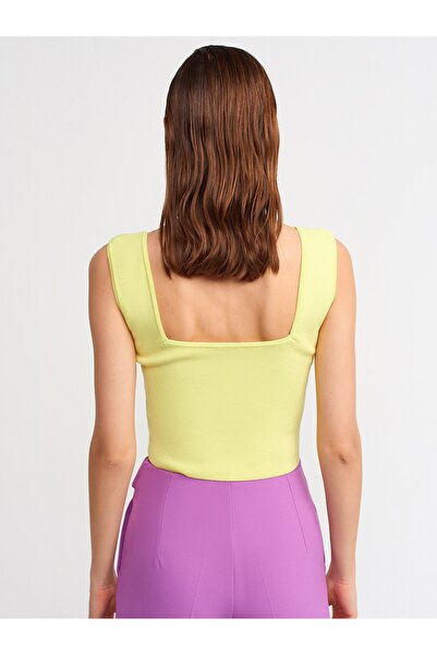 Dilvin 10197 Square Collar Zipper Knitwear Athlete-lime