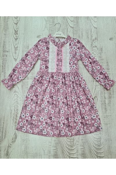 Esterella Rochie pentru fetiță cu mânecă lungă / Chenille Guipure Detaliu / Rochie subțire din velur