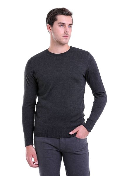 Hatemoğlu Μάλλινο πουλόβερ Anthracite Comfort Fit Plain Crew Neck