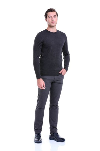 Hatemoğlu Μάλλινο πουλόβερ Anthracite Comfort Fit Plain Crew Neck