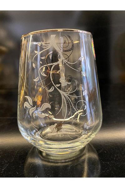 KCD Hand Decorated 6 Pieces Whiskey/Soft Drink Glass Original Hand Made Platinum Butterfly
