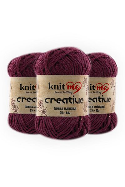 knitme Creatıve 25 Gr 3'lü Πακέτο %100 Βαμβάκι Amigurumi Punch Χειροποίητο Νήμα Taka Yarn (1048)