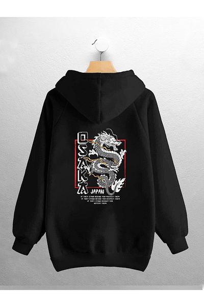 CANDEL Φούτερ Unisex με κουκούλα μαύρο Osaka με στάμπα