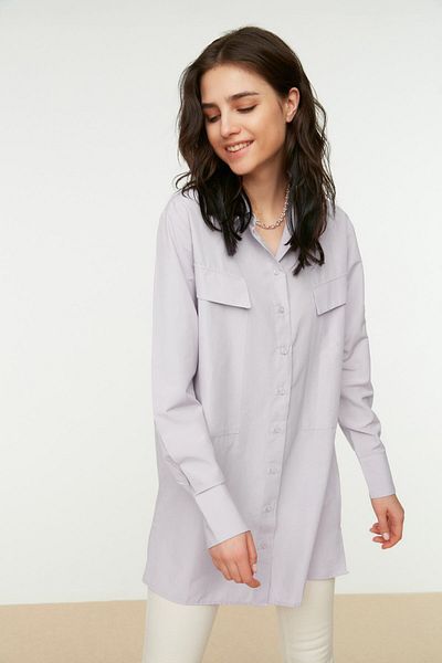 Trendyol Modest Lila gewebtes Hemd mit Taschendetail TCTSS21TN0059
