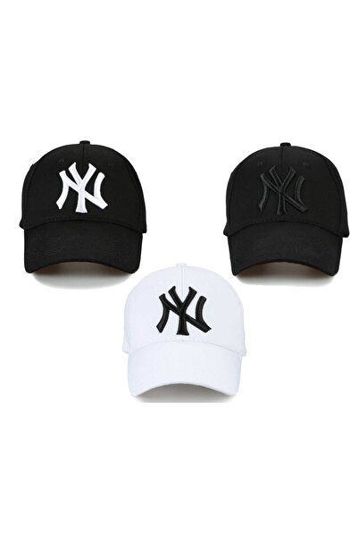 NİBBİA Şapka Erkek Kadın Siyah Beyaz 3 Lü Set Unisex Hip Hop Set Ny New York ...