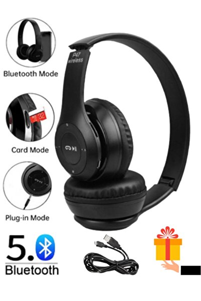 Genel Markalar P47bt Siyah Kulaküstü 5.0 Bluetooth Tf Kart Aux Girişli Kablos...