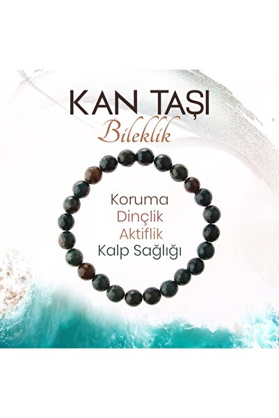 Deniz Doğal Taş Sertifikalı Kan Taşı ( Taşlar) Doğaltaş Bileklik 8 Mm, B973