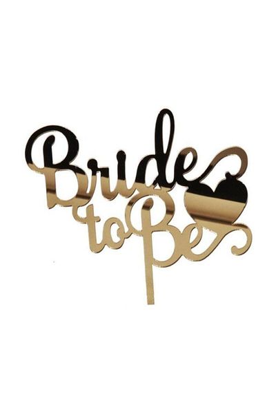 TATLI GÜNLER Plexiglass Bride To Be Heart Cake Decoration Gold