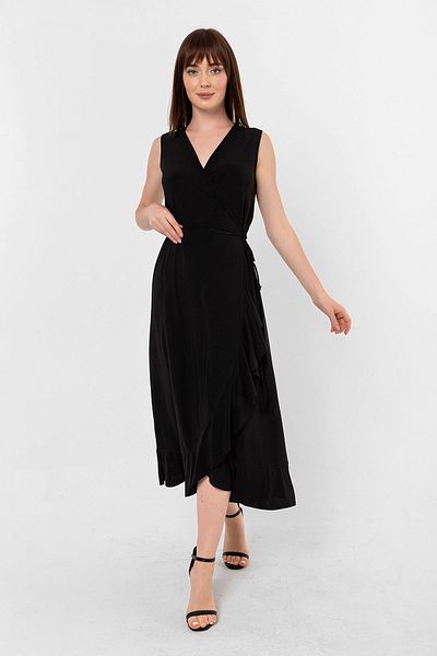 Laranor Black Double-breasted Lace-up Dress with Flounce Hem