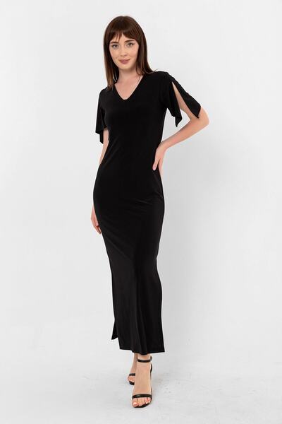 Laranor Φόρεμα με λεπτομέρεια με μαύρο σχιστό μανίκι V λαιμόκοψη