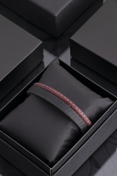 Sortie Aksesuar سوار رجالي من الجلد الطبيعي مع صندوق هدايا مغناطيسي 005