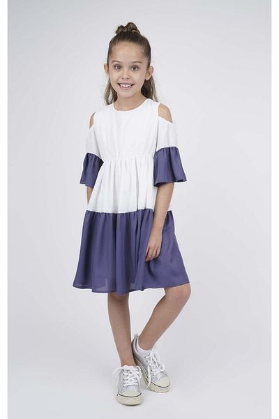 best kids Girl's Ecru-i?ndigo Shoulder Detailed Block Dress