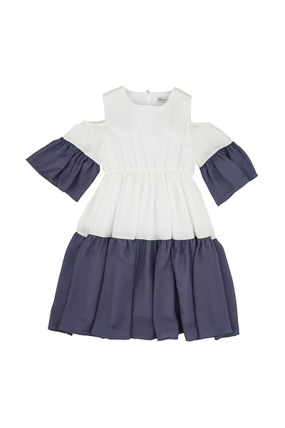 best kids Girl's Ecru-i?ndigo Shoulder Detailed Block Dress