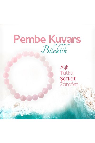 Deniz Doğal Taş 8 mm Certified Pink Quartz Bracelet - Natural Stone B995