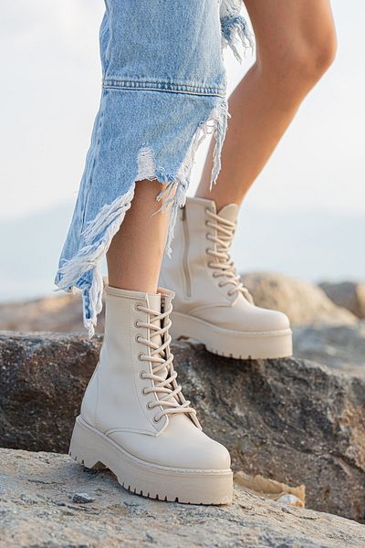 DİVOLYA Γυναικείες καθημερινές μπότες Armoni Beige Skin Thick Sole