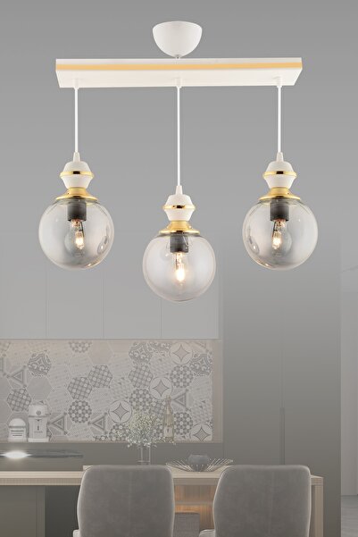 Genel Markalar Berru 3 Lü Caka Beyaza Gold Glop Camlı Lüks Salon Avizesi