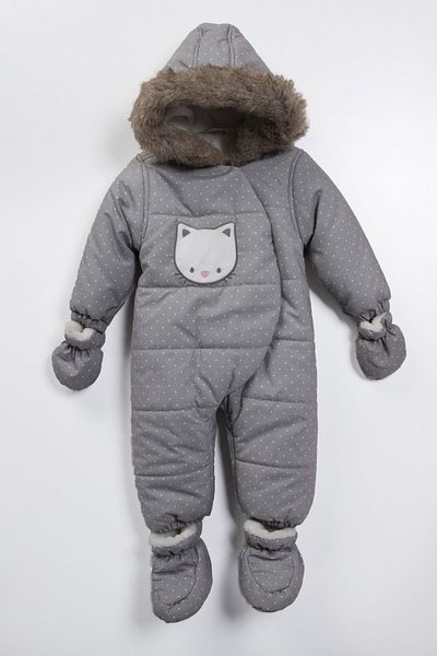PODİUM GİYİM Soft Fabric Shepherd Button Cute Cat Printed Zipper Hooded Cosmonaut Jumpsuit