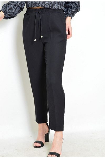EnModa My Basket Women's Black Fabric Waist Elastic Trousers