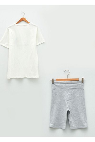 LC Waikiki Lcw Dream Pyjama-Set mit Rundhalsausschnitt und Aufdruck, kurzärmlig, für Damen