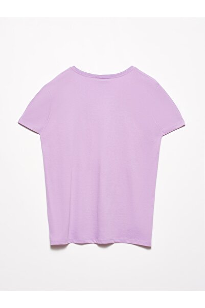 Dilvin Tricou de bază liliac închis 3470 cu decolteu în V pentru femei 101A03470