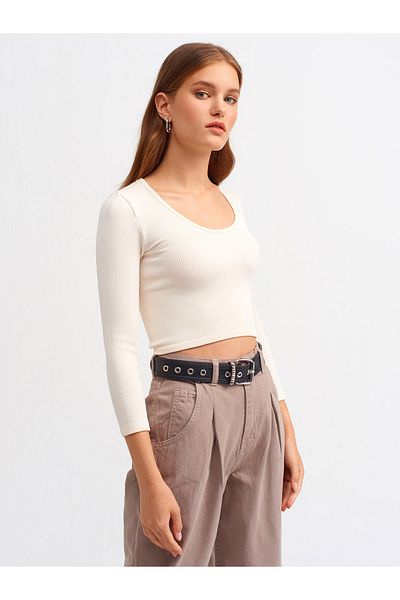 Dilvin 3529 Πισίνα λαιμόκοψη μακριά μανίκια Crop-natural