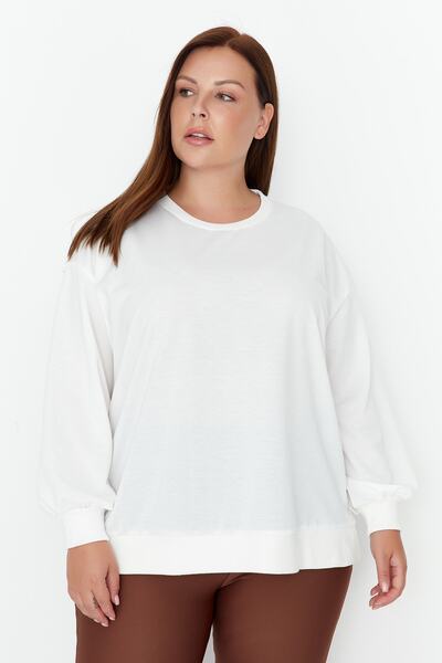 Trendyol Curve Steinfarbenes, dünnes Basic-Sweatshirt mit Rundhalsausschnitt,...