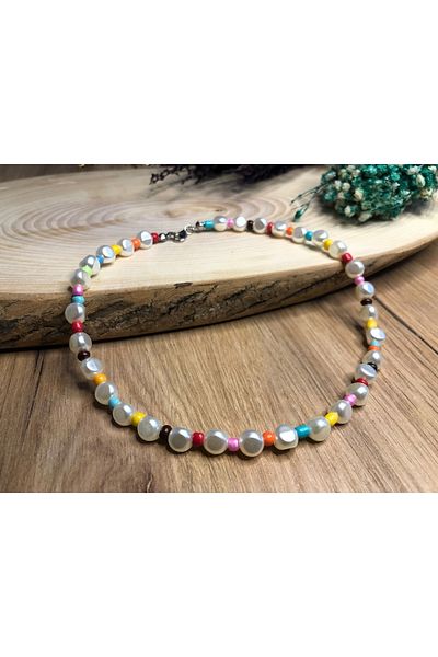 Stoneday Special Design Pearl Necklace with Colorful Sand Bead Detail with Pearls
