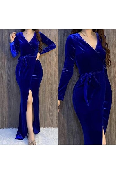 Styling Park Kuşaklı Kadife Elbise