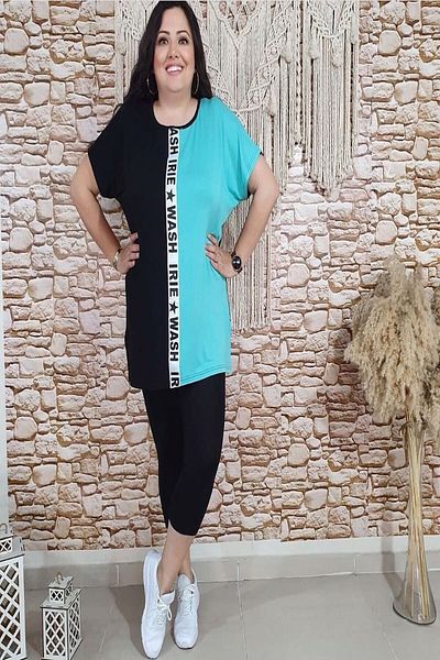 xlargebutik Plus Size Women's Clothing Full Flexible Fabric Blue Tunic