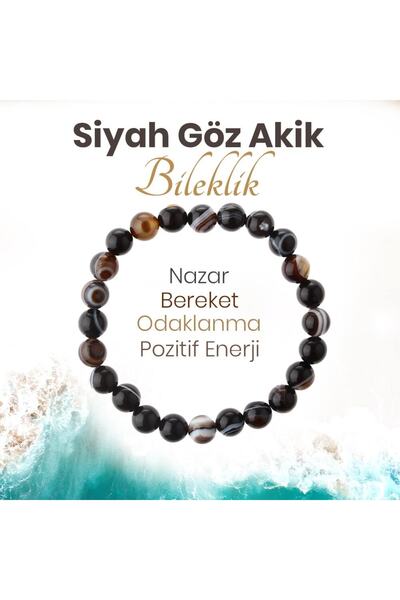 Deniz Doğal Taş سوار من الحجر الطبيعي باللون الأسود مقاس 8 مم - عين العقيق، م...