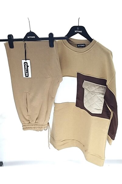 Settimo -lsk Bej Alt Üst Takım Garni Detaylı Tunik