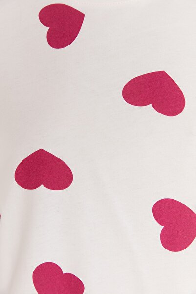 Trendyol Collection Σετ Πυτζάμες Heart Ecru - 100% βαμβάκι THMAW21PT0566