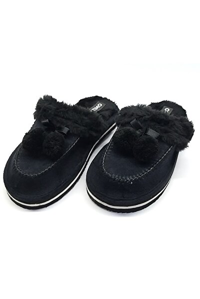 Settimo Siyah Ponponlu Peluş Ev Terliği