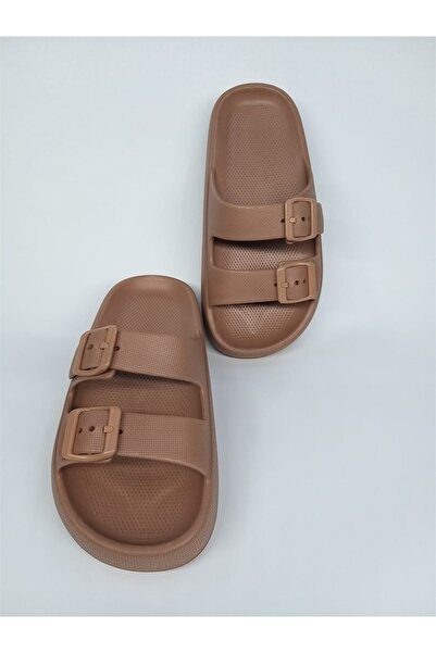 Settimo Women's Brown Double Buckle Platform Summer Slippers