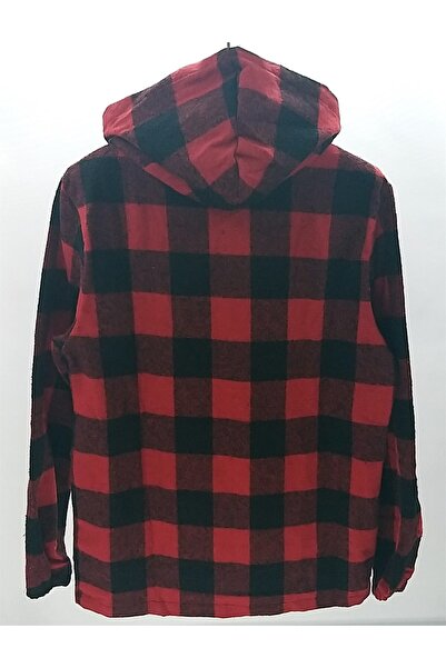 Settimo Kırmızı Kanguru Cepli Ve Kapüşonlu Kareli Oduncu Gömlek