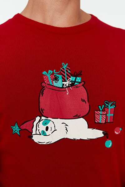 Trendyol Collection Christmas Red Slim Fit Sweater - Crew Neck TMNAW23KZ00213