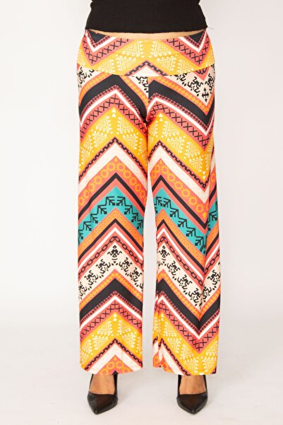 Şans Women's Large Size Colorful Wide Corsage Belt Colorful Trousers 65n34105