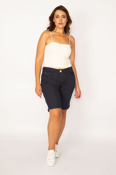 Şans Plus Size Shorts & Bermuda - Navy blue - Normal Waist
