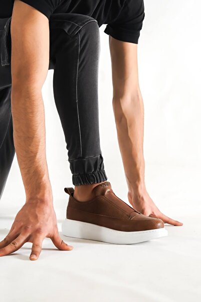 Rainon Store Brown - Tan Leather Elastic High Sole Outdoor Men's Sneaker