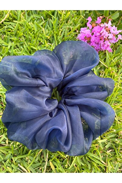 RED FOX KB 1.جودة الأزرق الداكن الأورجانزا حجم كبير Scrunchie النسيج Bagel مشبك