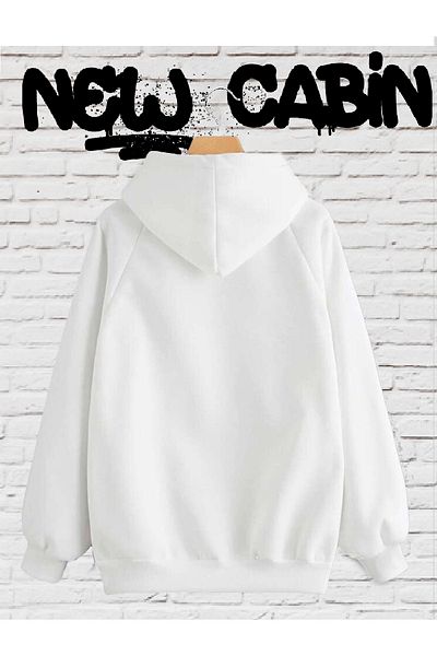 NewCabin New Season Unisex Reachist Bear με στάμπα λευκό βαμβακερό καγκουρό με κουκούλα τσέπης