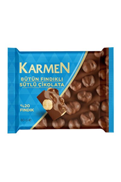 Karmen Bütün Fındıklı Sütlü Çikolata 80 Gr
