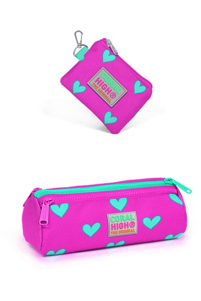Coral High 3 Compartment Pencil Bag and Money Bag Set of 2