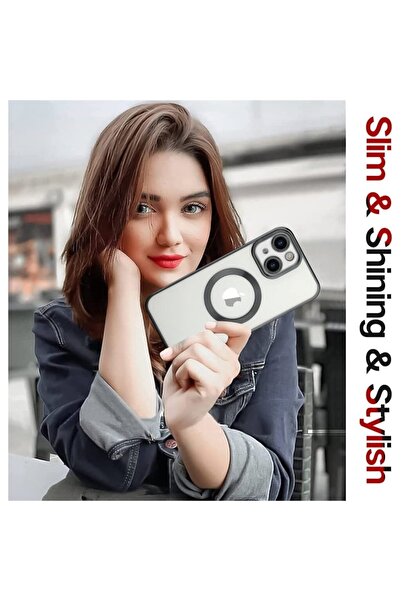 m.tk moveteck Iphone 13 Uyumlu  Kılıf Kamera Çıkıntı Koruma Parlak Renkli Manyetik Magsafe Halkalı Şeffaf