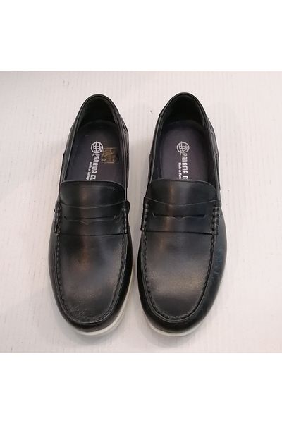 PANAMA CLUB Unisex Genuine Leather Black Banded Hand Stitched Soft Rubber Sole Anti-Slip Loafer