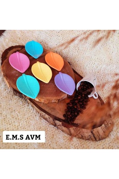 E.M.S AVM 6 Pieces Leaf Pattern in Pastel Tones Coffee Side Presentation Holder Turkish Delight Holder Width: 6 cm Length: 9 cm