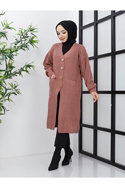 Pamuk Butik Women's Buttoned Pocket Knitwear Loose Cardigan